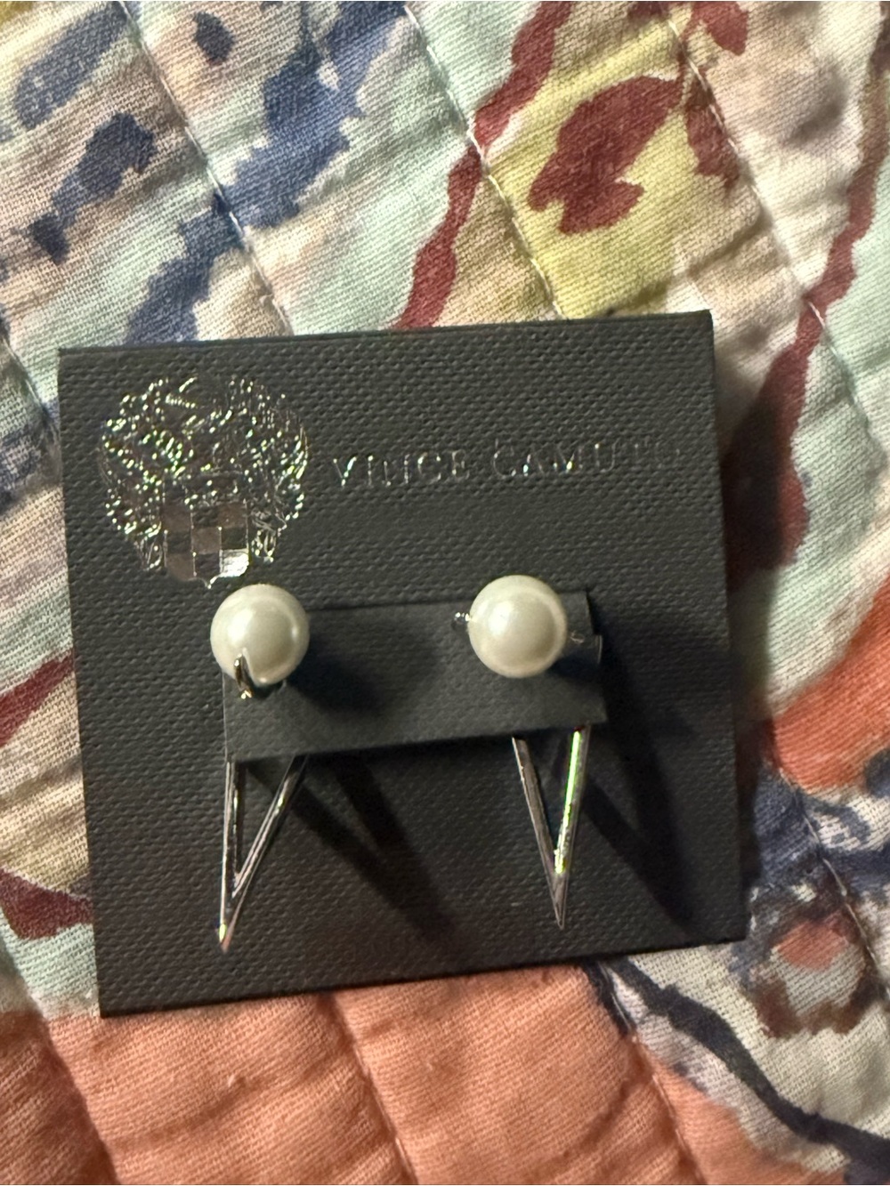 Vince Camuto Pearl and Silver Spike Drop Earrings